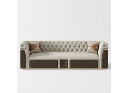 Canapé trois places de style moderne, canapé en cuir Chesterfield