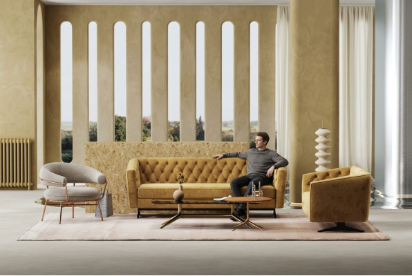 Ensemble de canapé de salon jaune exclusif 3+2 Chesterfield canapés rembourrés mobilier de salon