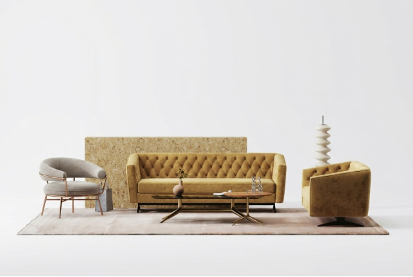 Ensemble de canapé de salon jaune exclusif 3+2 Chesterfield canapés rembourrés mobilier de salon