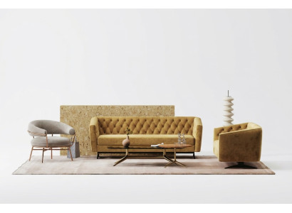 Ensemble de canapé de salon jaune exclusif 3+2 Chesterfield canapés rembourrés mobilier de salon