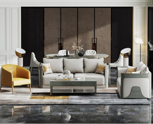 Élégant salon gris canapé ensemble 3+2 places canapés en cuir mobilier exclusif.