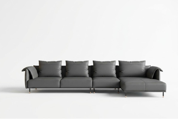 Canapé d'angle en cuir gris Suite Gris en L-Forme avec revêtement en cuir.