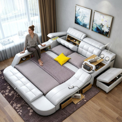 Lit multifonction - Coffre-fort - Chaise longue chauffante - USB - Lits doubles avec son