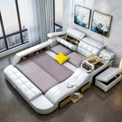 Lit multifonction - Coffre-fort - Chaise longue chauffante - USB - Lits doubles avec son