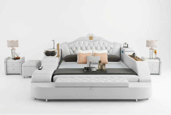 Lits en cuir de haute qualité 180x200 avec étagères pour chambre multifonctionnelle.