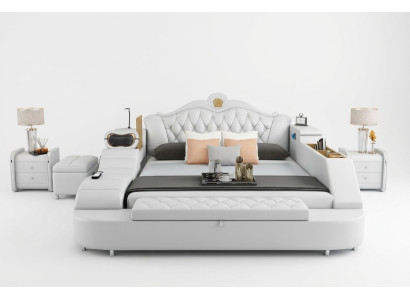 Lits en cuir de haute qualité 180x200 avec étagères pour chambre multifonctionnelle.