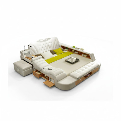 Lit en cuir double de luxe design Hôtel Rembourrage Moderne Lits Multifonctionnels