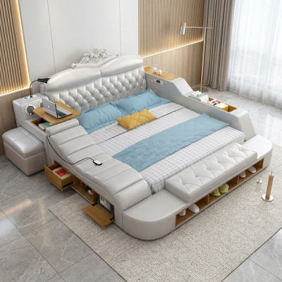 Double Luxury Design Hôtel Lit en cuir Lits en tissu moderne Multifonction