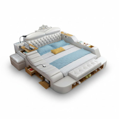 Double Luxury Design Hôtel Lit en cuir Lits en tissu moderne Multifonction