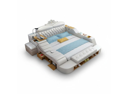 Double Luxury Design Hôtel Lit en cuir Lits en tissu moderne Multifonction