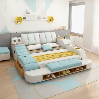 Lit en cuir double design avec rembourrage, lits modernes 180x200 cm.