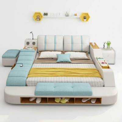 Lit en cuir double design avec rembourrage, lits modernes 180x200 cm.
