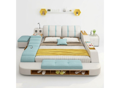 Lit en cuir double design avec rembourrage, lits modernes 180x200 cm.