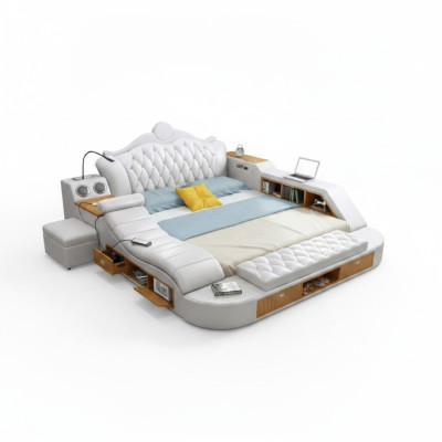 Lit de design de luxe double 180x200 en cuir multifonction Chesterfield