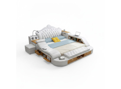 Lit de design de luxe double 180x200 en cuir multifonction Chesterfield