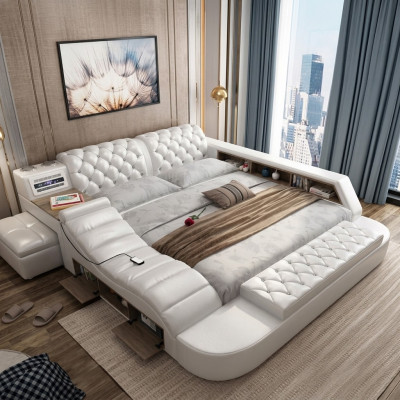 Lit double de luxe multifonction rembourré pour lits d'eau 180x200 avec radio USB et musique