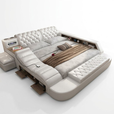 Lit double de luxe multifonction rembourré pour lits d'eau 180x200 avec radio USB et musique