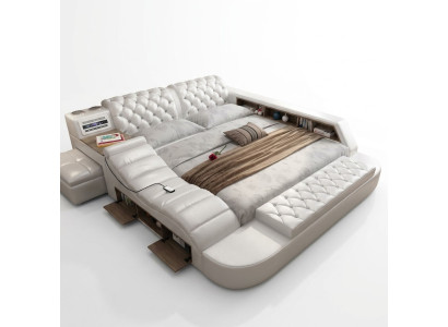 Lit double de luxe multifonction rembourré pour lits d'eau 180x200 avec radio USB et musique