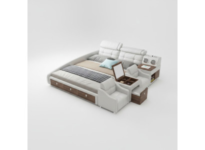 Lits en cuir de design de luxe multifonctionnel avec étagère de rangement double pour hôtel.
