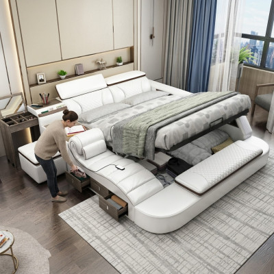 Multifonctionalité Lits Bluetooth Boîtes de Luxe Design Lits en Cuir