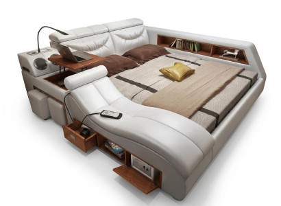 Lit design xxl Grand lit en cuir Lit Hôtel 180x200 cm Multifonction