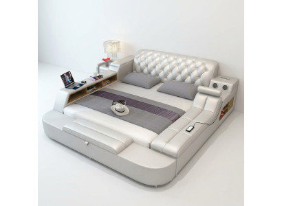 Design Lit Grands Lits Cuir Hôtel Tapisserie 180x200 Étagère Multifonction