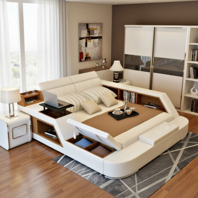 Lit double en cuir design luxueux, lits rembourrés, hôtel moderne