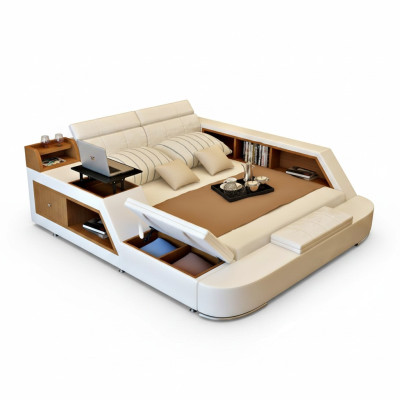 Lit double en cuir design luxueux, lits rembourrés, hôtel moderne
