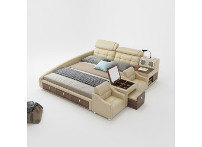 Lit en cuir Lits Rembourrage Double Multifonction 180x200 Cadre de lit en cuir Design