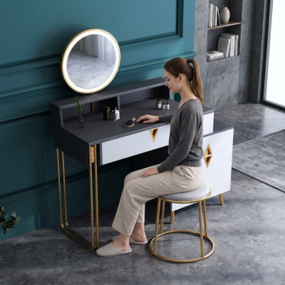 Coiffeuse Table Chambre Tabouret Miroir Jeunesse Style Moderne