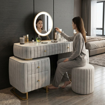 Coiffeuse Miroir Tabouret Ensemble Commode Mobilier de luxe de chambre