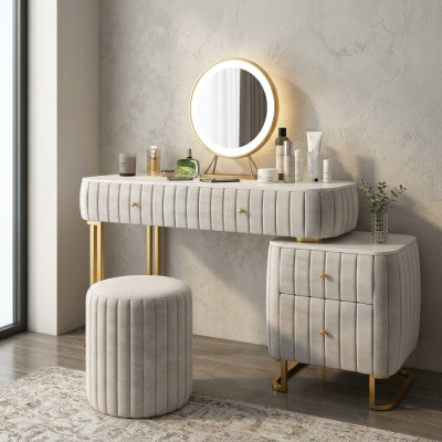 Coiffeuse Miroir Tabouret Ensemble Commode Mobilier de luxe de chambre