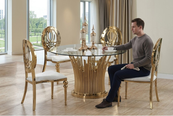 Table ronde en acier inoxydable Ronde 5pcs Table de salle à manger ronde + ensemble de 4 chaises