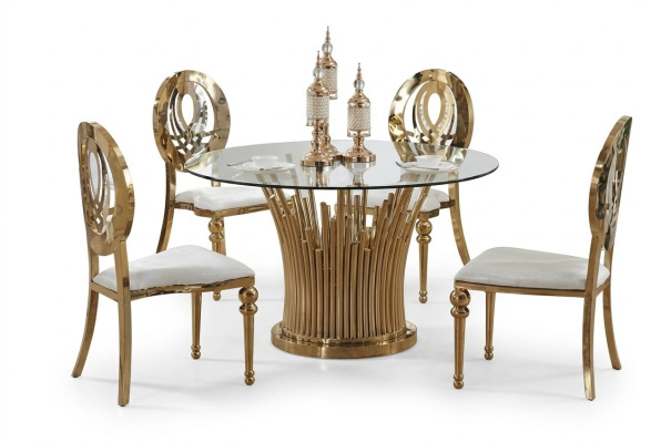 Table ronde en acier inoxydable Ronde 5pcs Table de salle à manger ronde + ensemble de 4 chaises