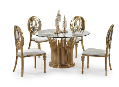 Table ronde en acier inoxydable Ronde 5pcs Table de salle à manger ronde + ensemble de 4 chaises