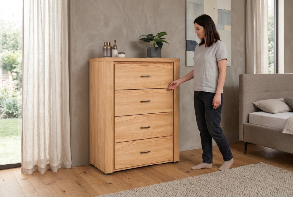 Commode en bois massif Commodes Buffet en bois neuf Beige Bahut