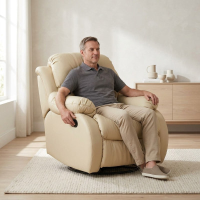 Fauteuil pivotant Real beige Siège TV Lounge Club Fauteuil simple Meubles Rembourrage neuf