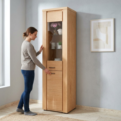 Vitrine en bois de hêtre Commode en bois individuelle Vitrines Armoire en verre Meubles de rangement