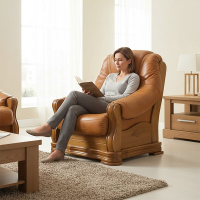 Fauteuil TV en bois Fauteuil en cuir véritable Siège rembourré Meubles de salon Club neufs