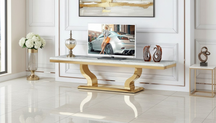 Buffet design moderne en acier inoxydable pour télévision, étagère, commode, console neuve.