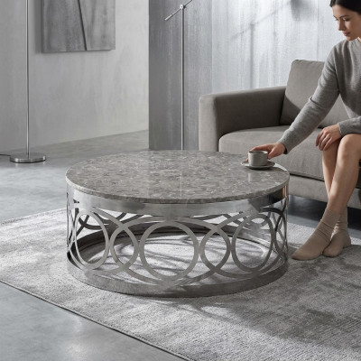 Table basse ronde de luxe de designer pour canapé en acier inoxydable de salon