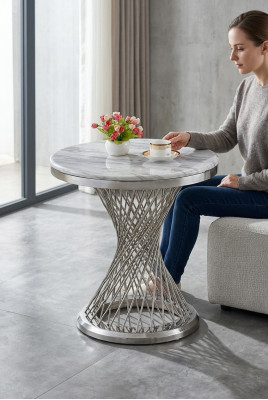 Table d'appoint ronde Table basse en acier inoxydable Mobilier de luxe Salon Rond