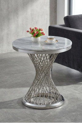 Table d'appoint ronde Table basse en acier inoxydable Mobilier de luxe Salon Rond