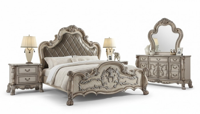 Lit baroque 2x Table de chevet 3 pièces Suite de chambre Design Luxe Chambre