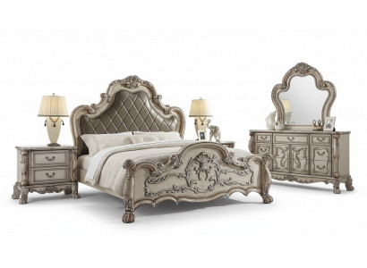 Lit baroque 2x Table de chevet 3 pièces Suite de chambre Design Luxe Chambre