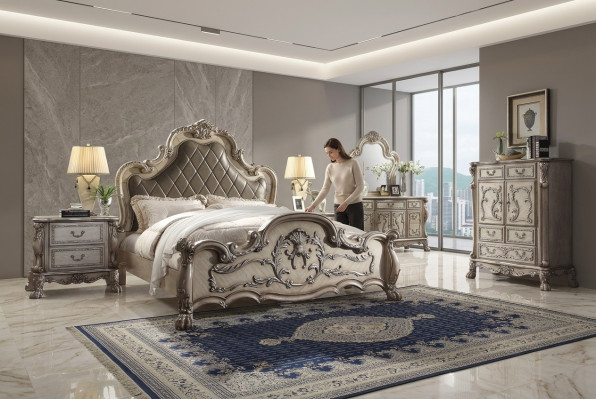 Ensemble complet de chambre royal baroque Lit Coiffeuse Table de chevet 6 pièces.