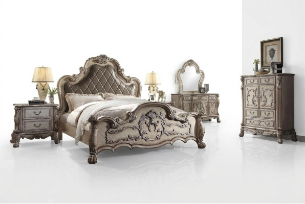 Ensemble complet de chambre royal baroque Lit Coiffeuse Table de chevet 6 pièces.