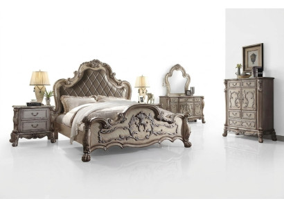 Ensemble complet de chambre royal baroque Lit Coiffeuse Table de chevet 6 pièces.