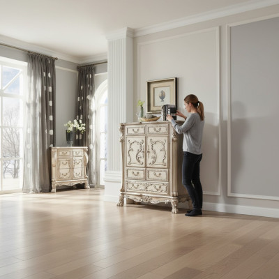 Commode baroque Armoire Commode de luxe Armoire Étagère Console Mobilier Étagères en argent