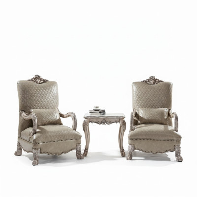 2x Fauteuil Table d'appoint Table de salon Canapé Table basse Ensemble de 3 pièces